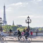 People enjoying a car free day in Paris, France