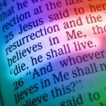I am the resurrection and the life. He who believes in Me, though he may die, he shall live
Bible text from John 9:35, the Bible. Visual effects to emphasize the message. Macro